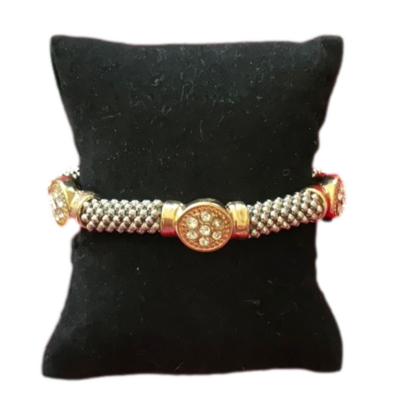 Vintage Jewelry - Vintage Silver and Gold Tone Rhinestone Stretch Bracelet